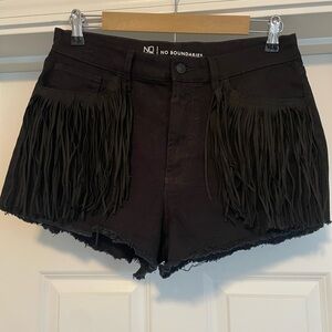 No Boundaries Black Fringe Jean Shorts